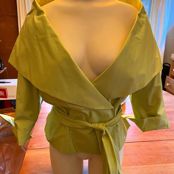 Renato Mucci Green Silk Cocktail Jacket S 42 V Neck and Wide Collar - Picture 1 of 14